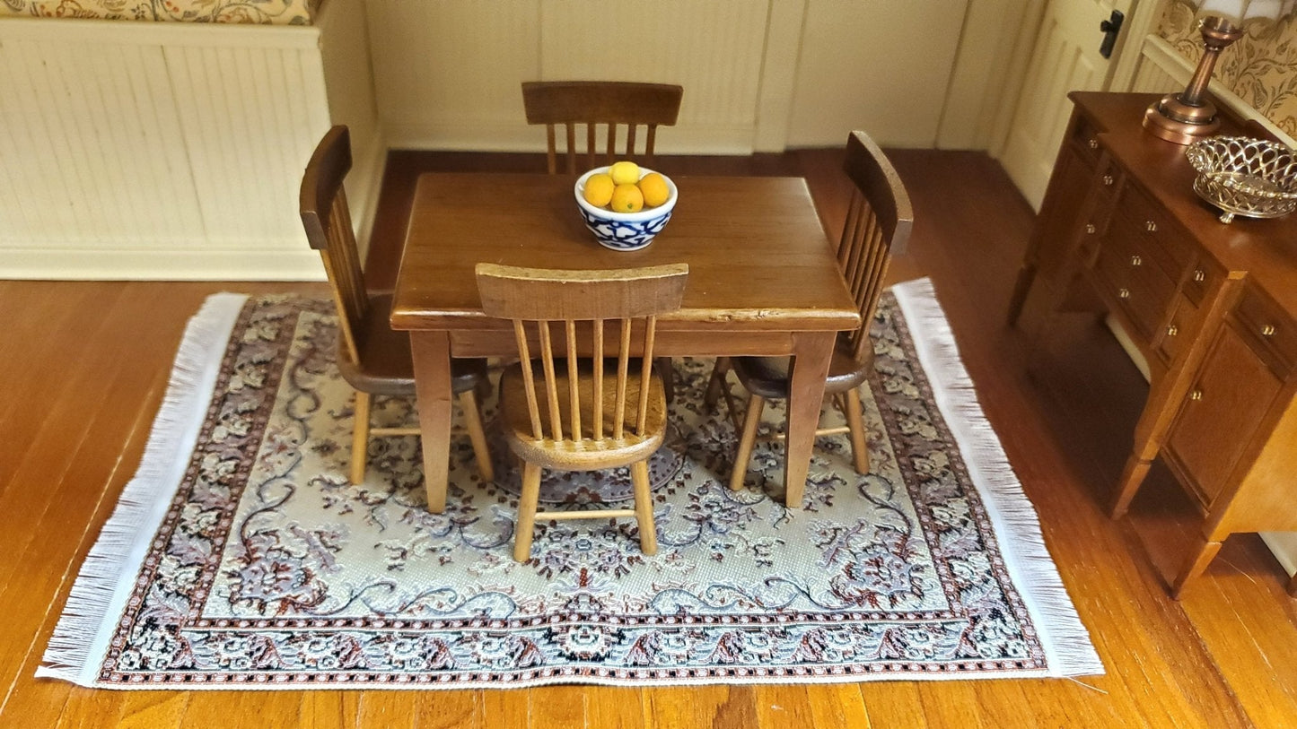 Dollhouse Fabric Rug Large Beige Black 9 1/4" x 6" 1:12 Scale Miniature Carpet - Miniature Crush