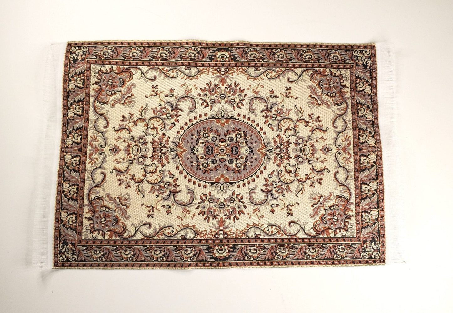 Dollhouse Fabric Rug Large Beige Black 9 1/4" x 6" 1:12 Scale Miniature Carpet - Miniature Crush