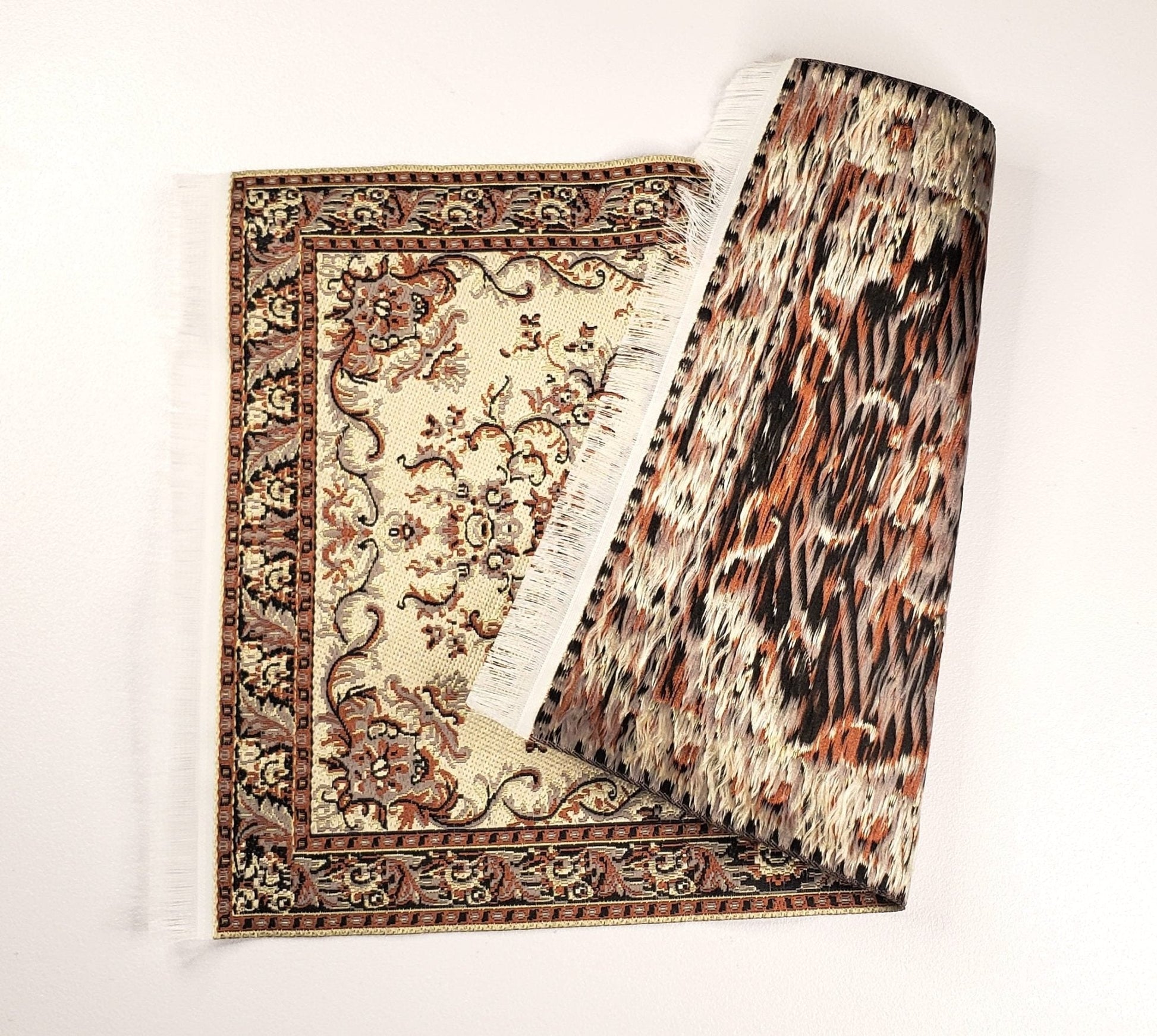 Dollhouse Fabric Rug Large Beige Black 9 1/4" x 6" 1:12 Scale Miniature Carpet - Miniature Crush