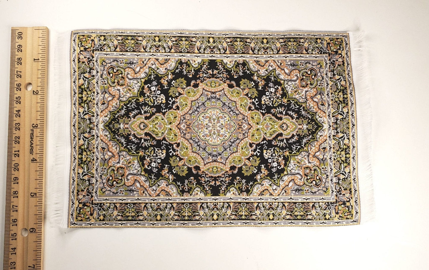 Dollhouse Fabric Rug Large Green Black 9 1/4" x 6" 1:12 Scale Miniature Carpet - Miniature Crush