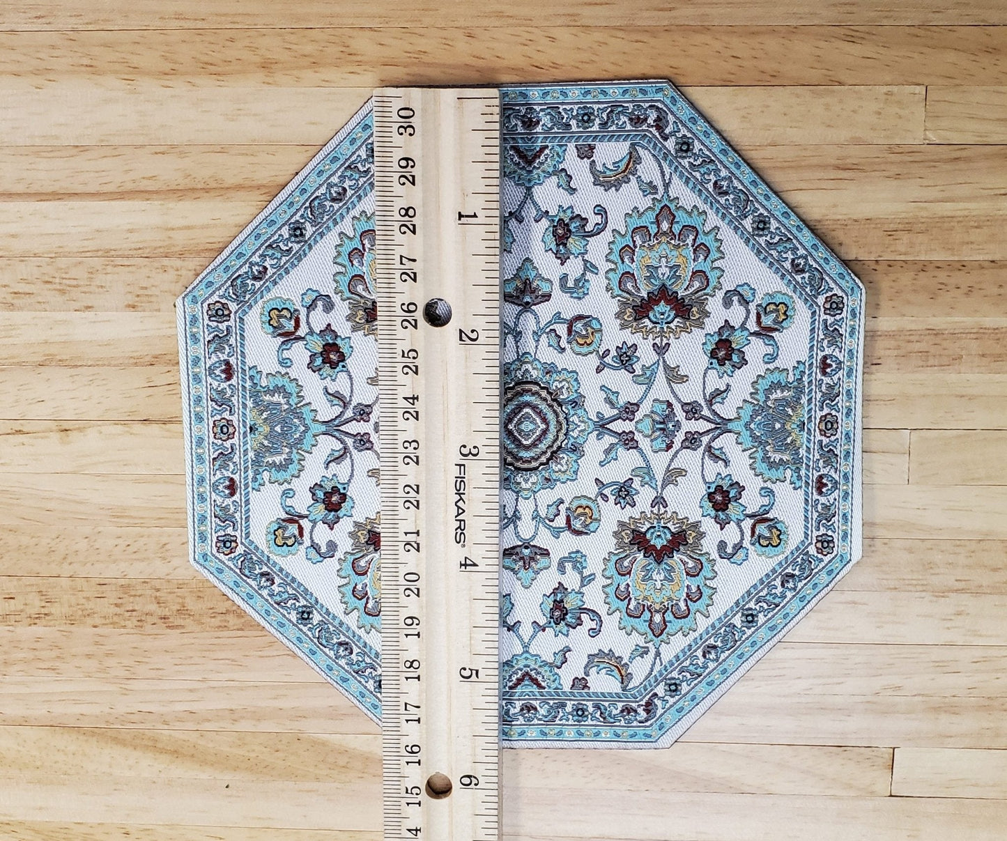 Dollhouse Fabric Rug Octagon Light Teal and White 1:12 Scale Miniature 5 3/4" - Miniature Crush