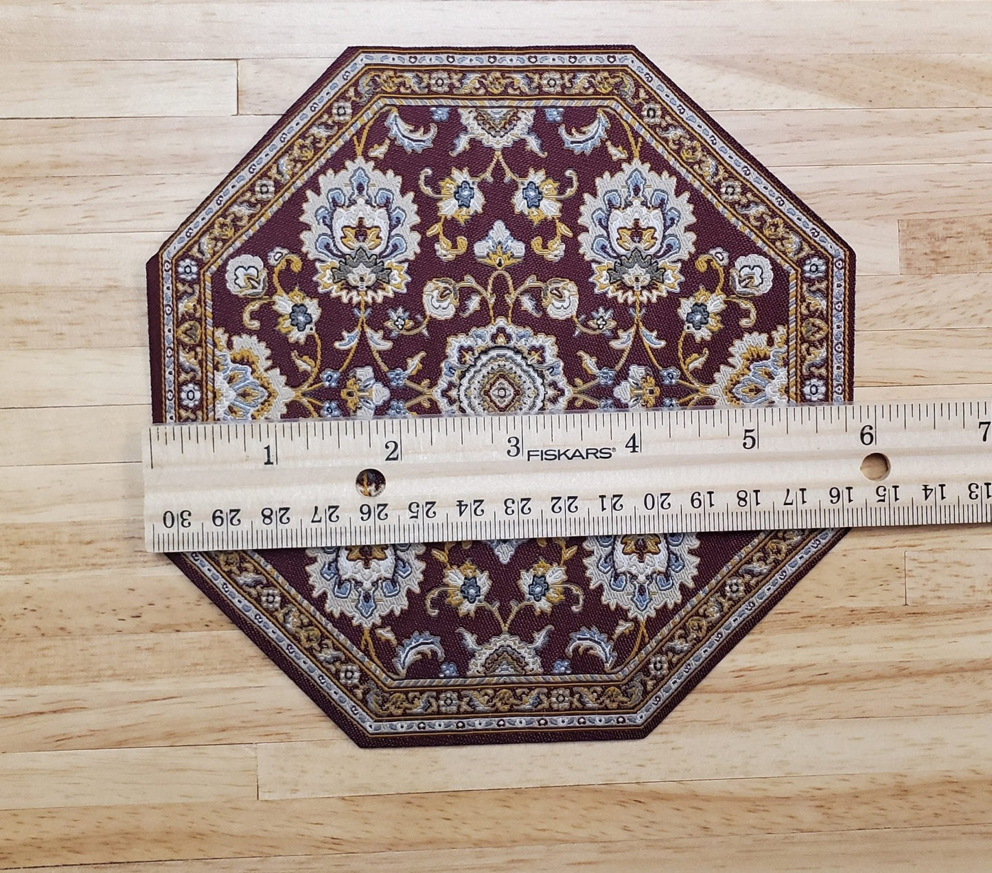 Dollhouse Fabric Rug Octagon Maroon and Gold 1:12 Scale Miniature 5 3/4" - Miniature Crush