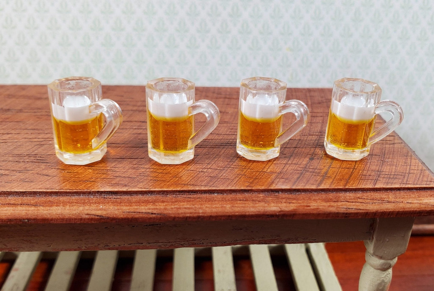 Dollhouse Filled Beer Mugs Set of 4 Large 1:12 Scale Miniature Dishes Glasses - Miniature Crush