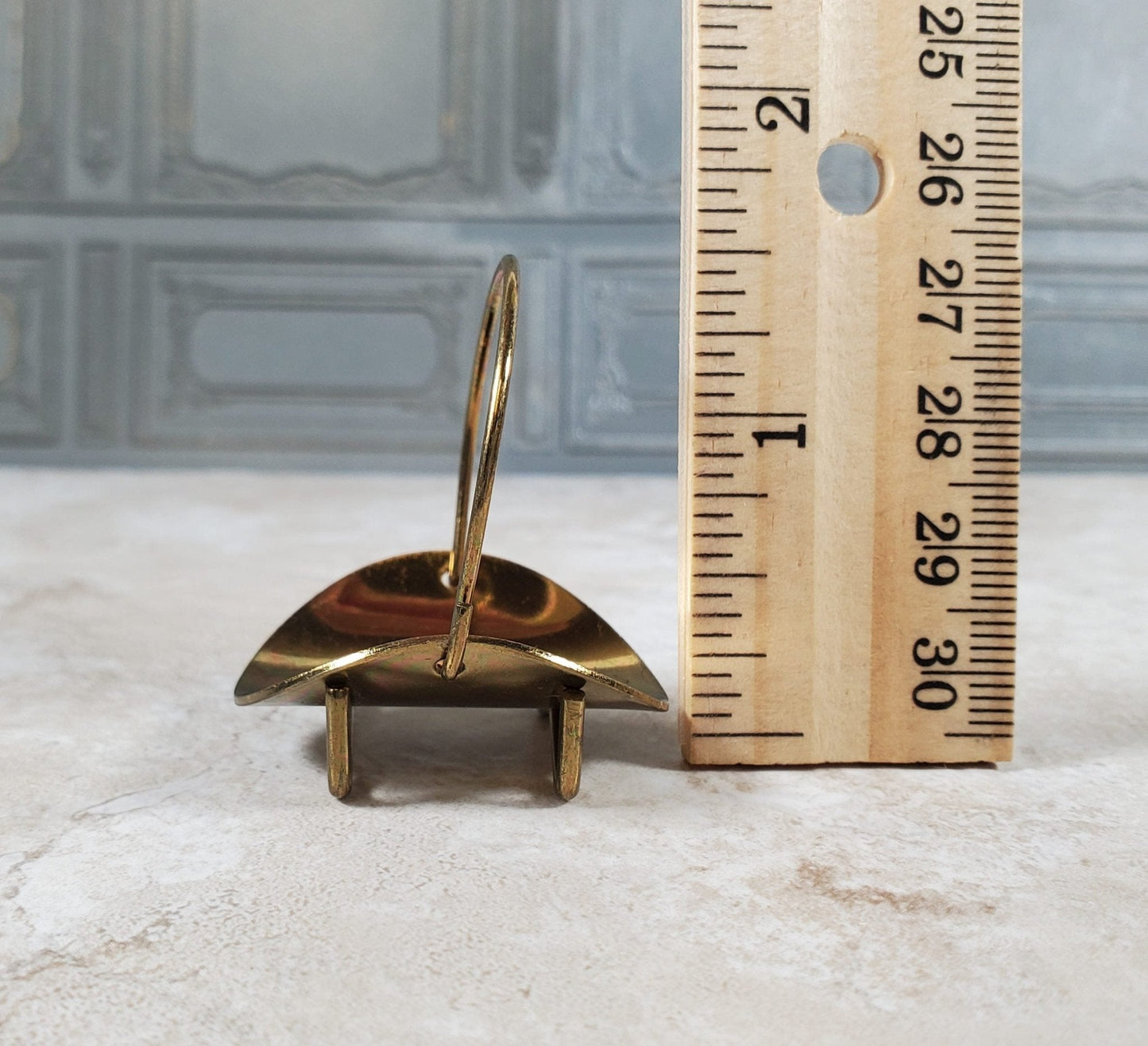 Dollhouse Fireplace Log Rack Holder with Handle Gold Metal 1:12 Scale Miniature - Miniature Crush