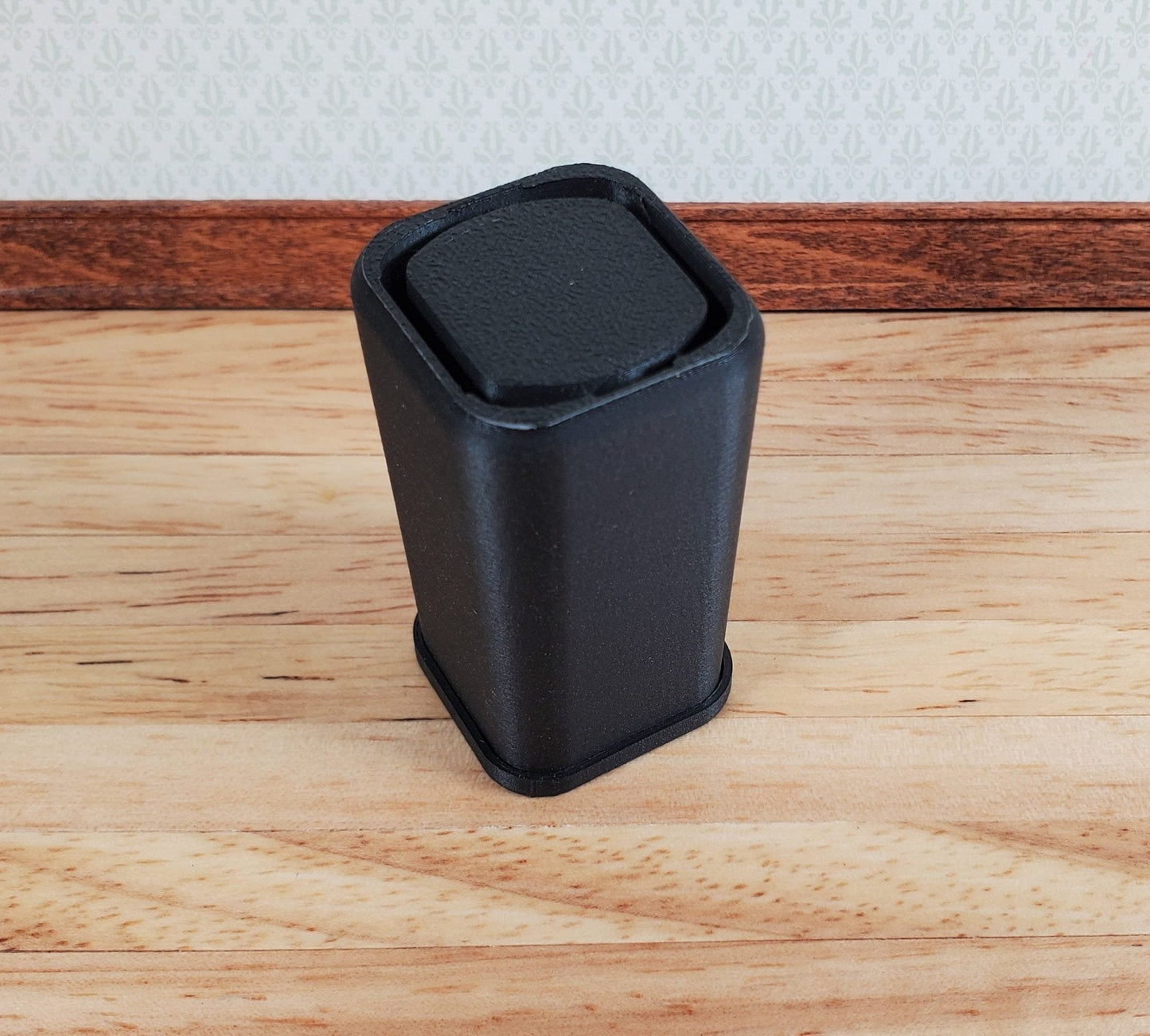 Dollhouse Flip Top Trash Can Garbage Waste Paper Basket Black Modern 1:12 Scale - Miniature Crush