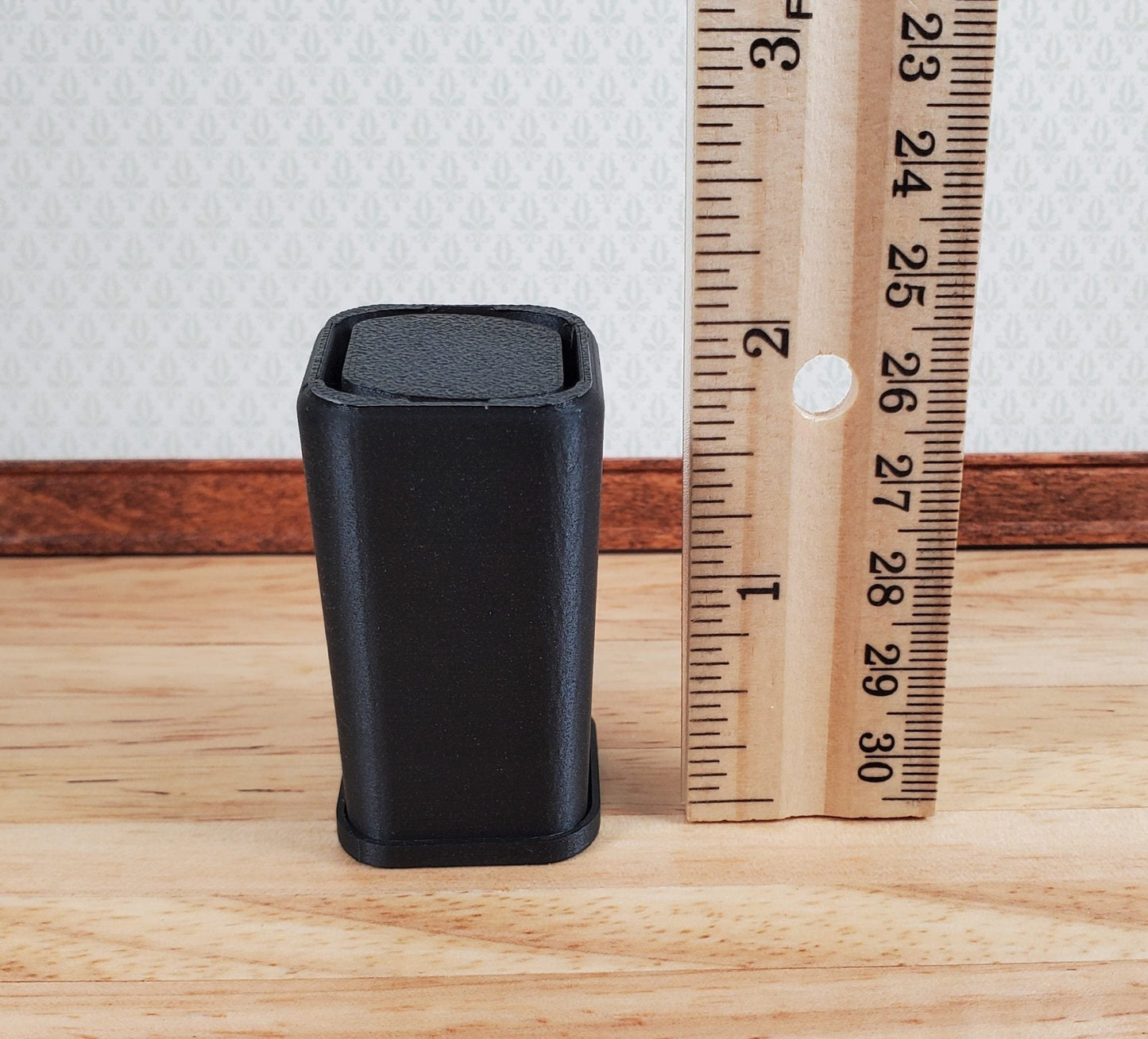 Dollhouse Flip Top Trash Can Garbage Waste Paper Basket Black Modern 1:12 Scale - Miniature Crush