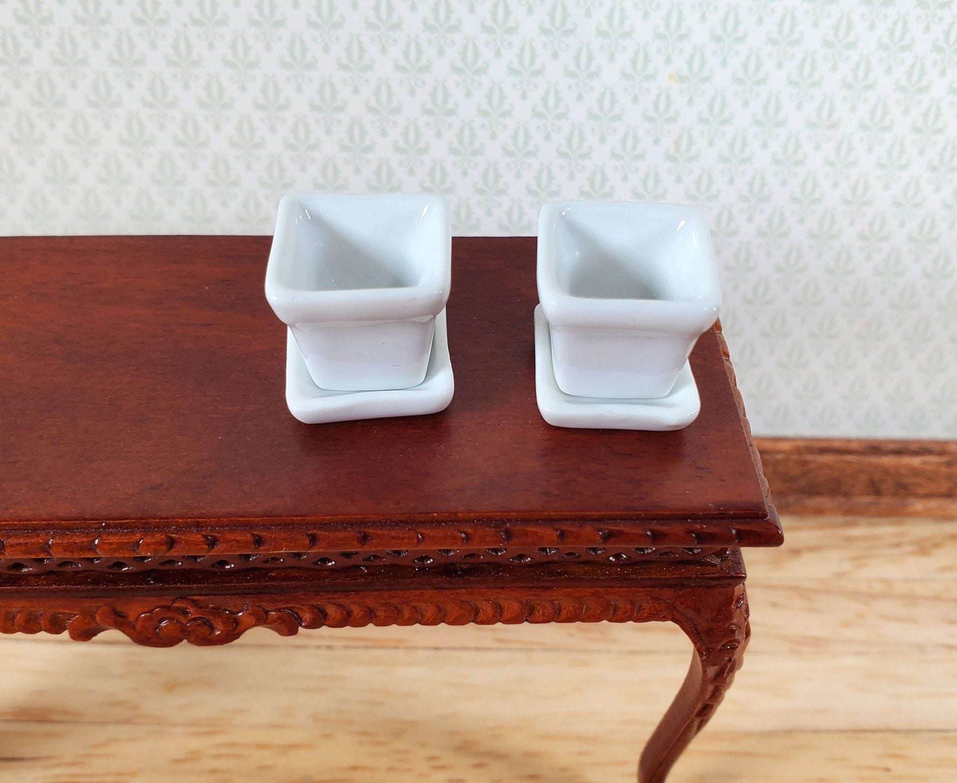 Dollhouse Flower Pots Planters Set of 2 White Ceramic 1:12 Scale Miniature - Miniature Crush