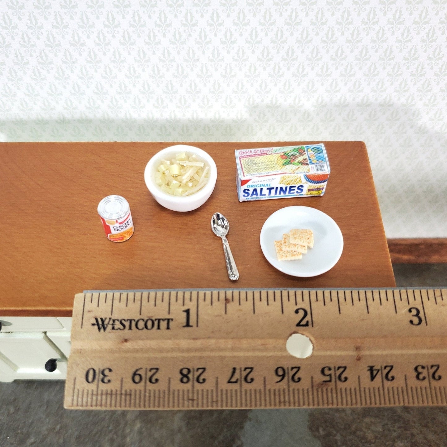 Dollhouse Food Chicken Noodle Soup Crackers Can Spoon 1:12 Scale Miniature - Miniature Crush