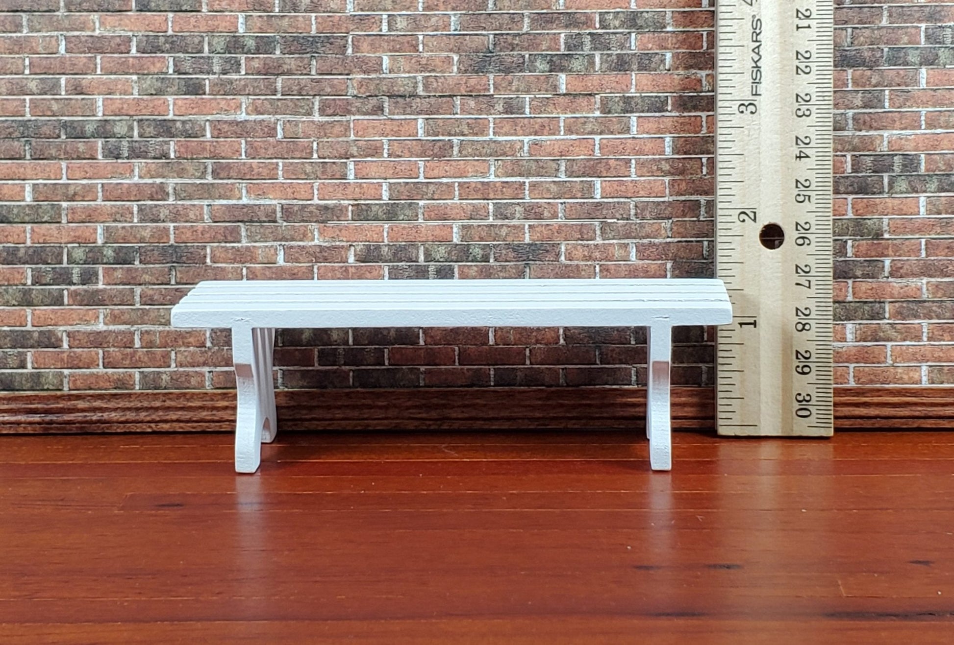 Dollhouse Garden Bench Slated Large White Wood 1:12 Scale Miniature Furniture - Miniature Crush