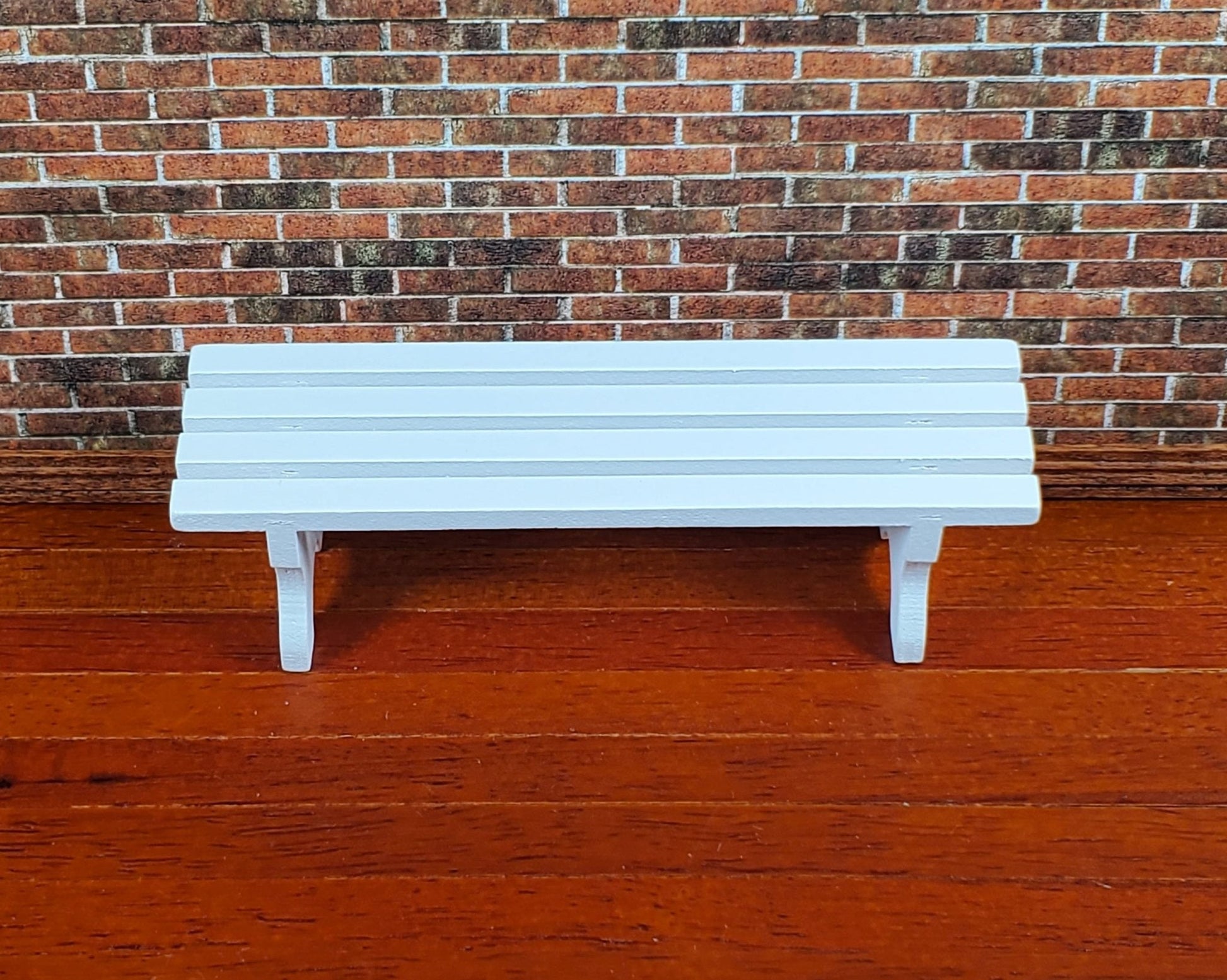 Dollhouse Garden Bench Slated Large White Wood 1:12 Scale Miniature Furniture - Miniature Crush