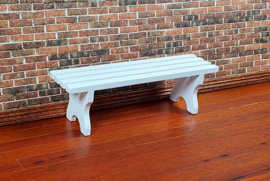 Dollhouse Garden Bench Slated Large White Wood 1:12 Scale Miniature Furniture - Miniature Crush