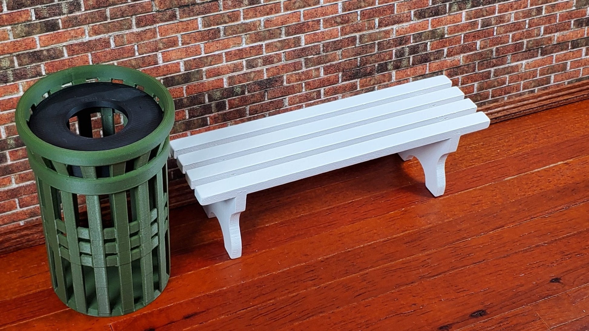 Dollhouse Garden Bench Slated Large White Wood 1:12 Scale Miniature Furniture - Miniature Crush