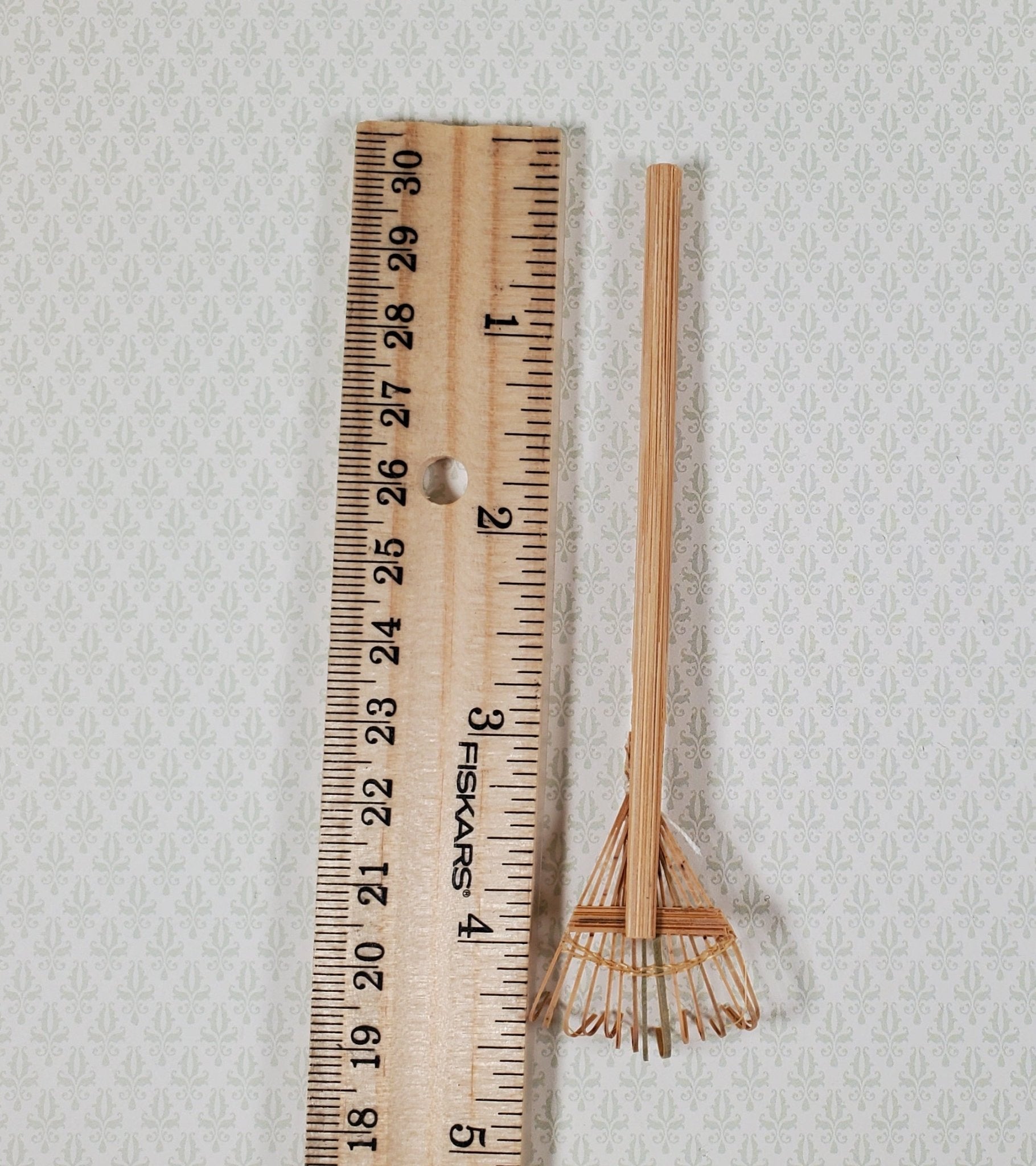 Dollhouse Garden Leaf Rake Bamboo 1:12 Scale Miniature Garden Tool - Miniature Crush