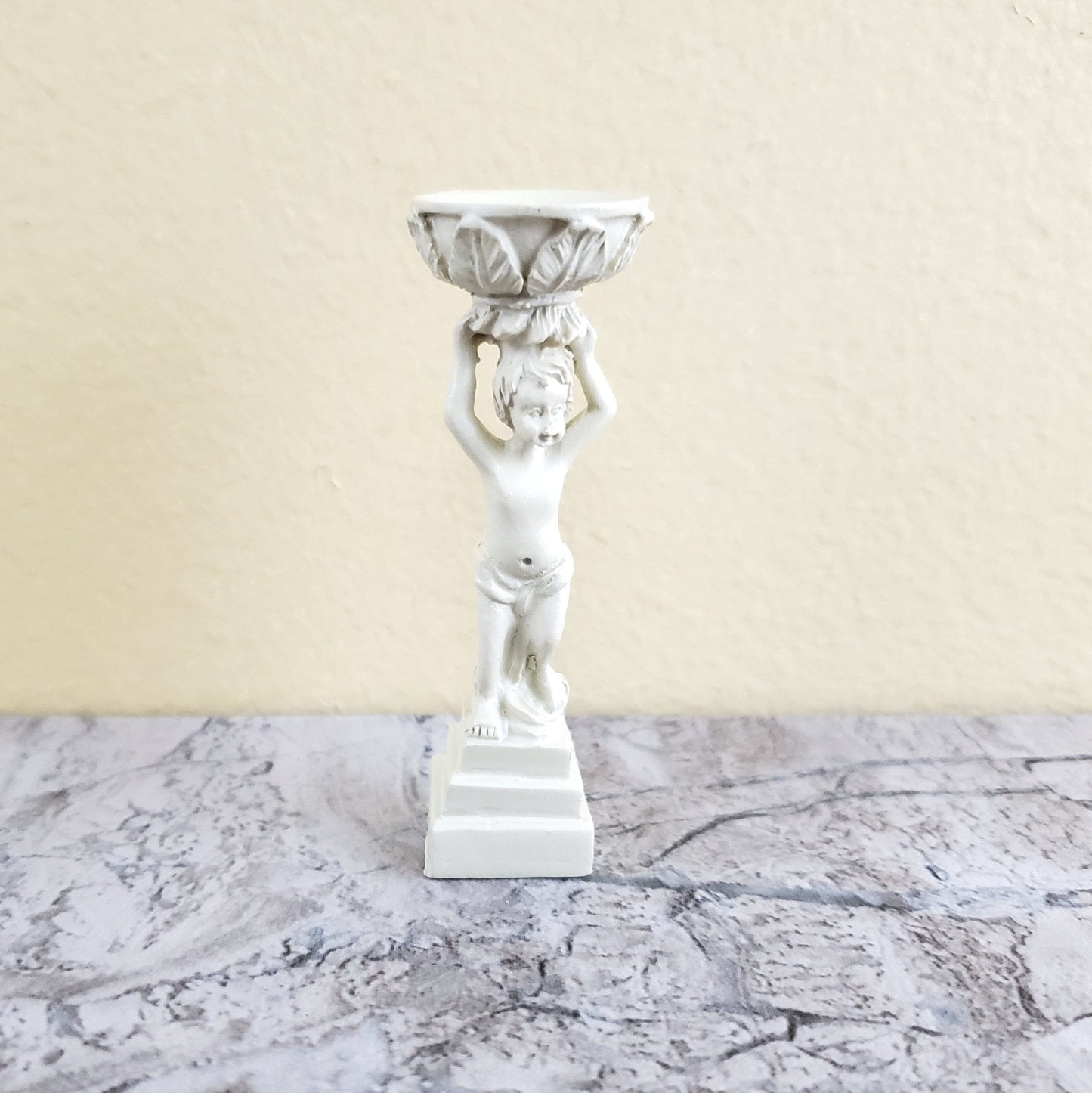 Dollhouse Garden Pedestal Child with Planter Cast Resin 1:12 Scale Miniature Ivory - Miniature Crush