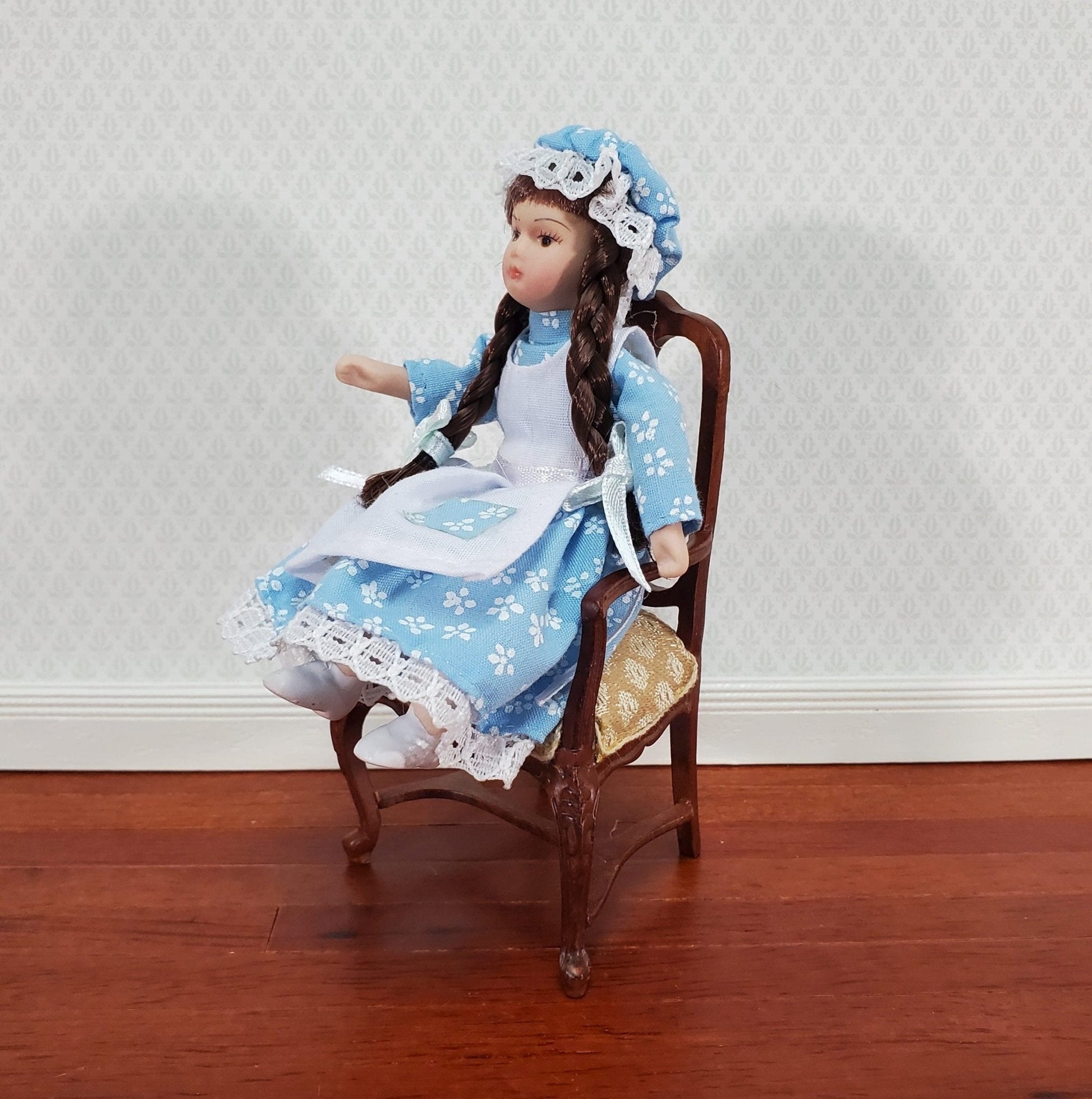 Dollhouse Girl Doll Long Hair Brown Braids Porcelain Poseable 1:12 Scale Miniature - Miniature Crush