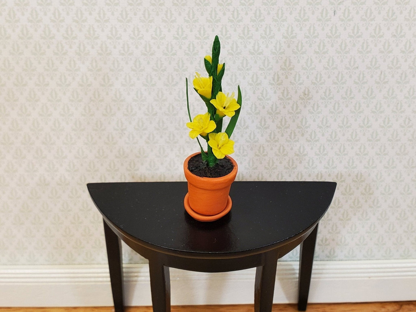 Dollhouse Gladiolus Flowers Yellow in Terra Cotta Planter Pot 1:12 Scale Garden by Falcon Miniatures - Miniature Crush