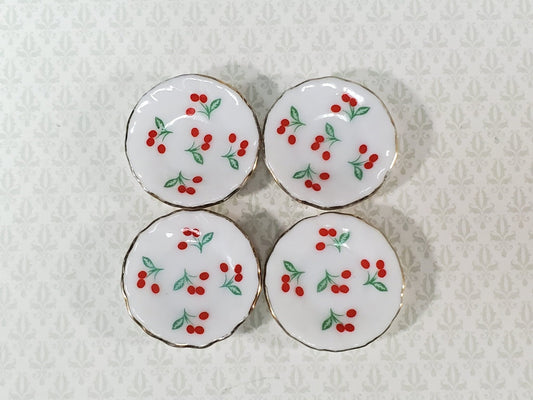Dollhouse Glass Plates Gold Trim Fluted Cherries Design Ceramic x4 1:12 Scale Miniatures 1" - Miniature Crush