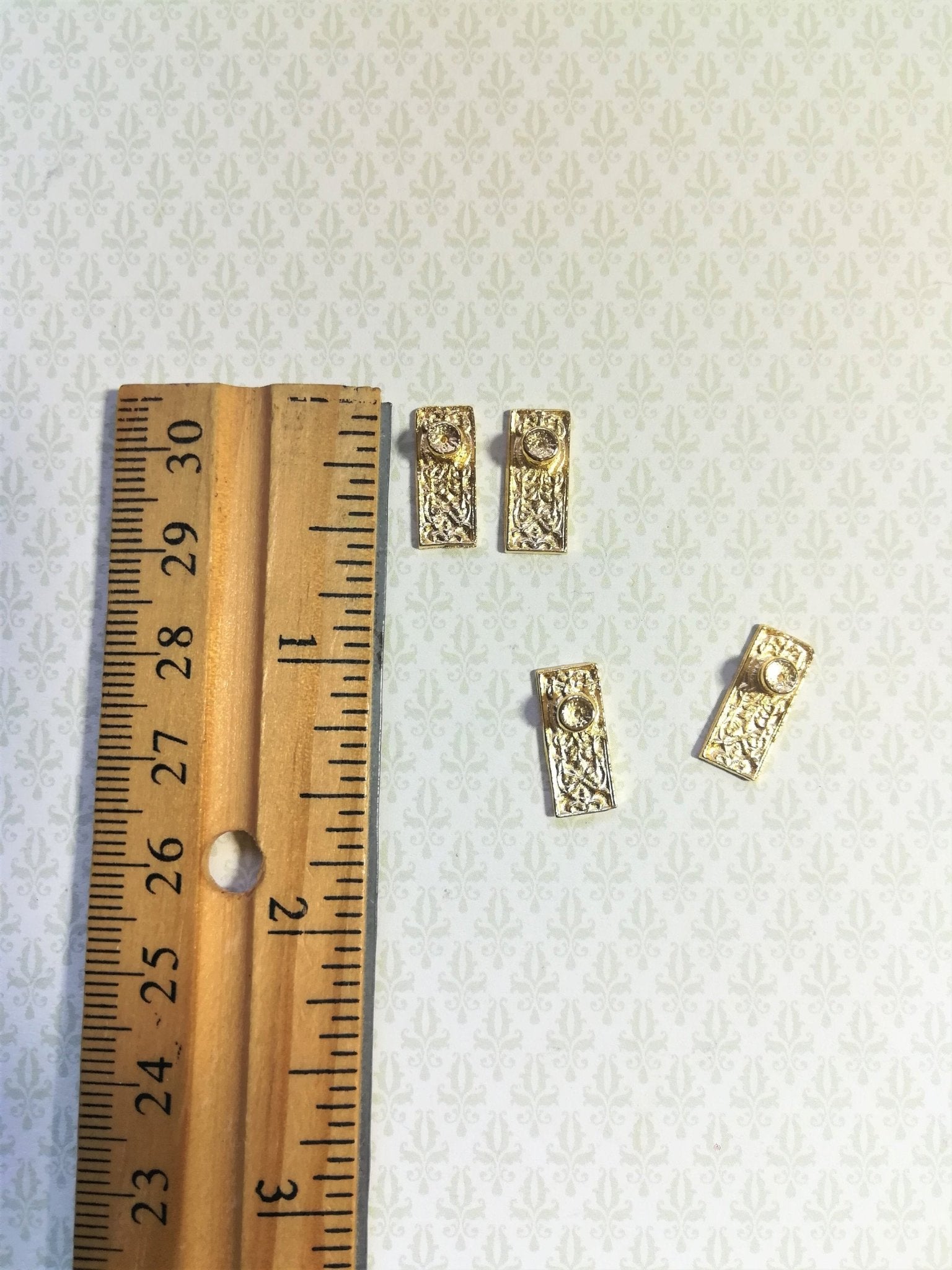 Dollhouse Gold Door Knobs Fancy with Plates Set 1:12 Scale Miniature or Fairy Garden - Miniature Crush