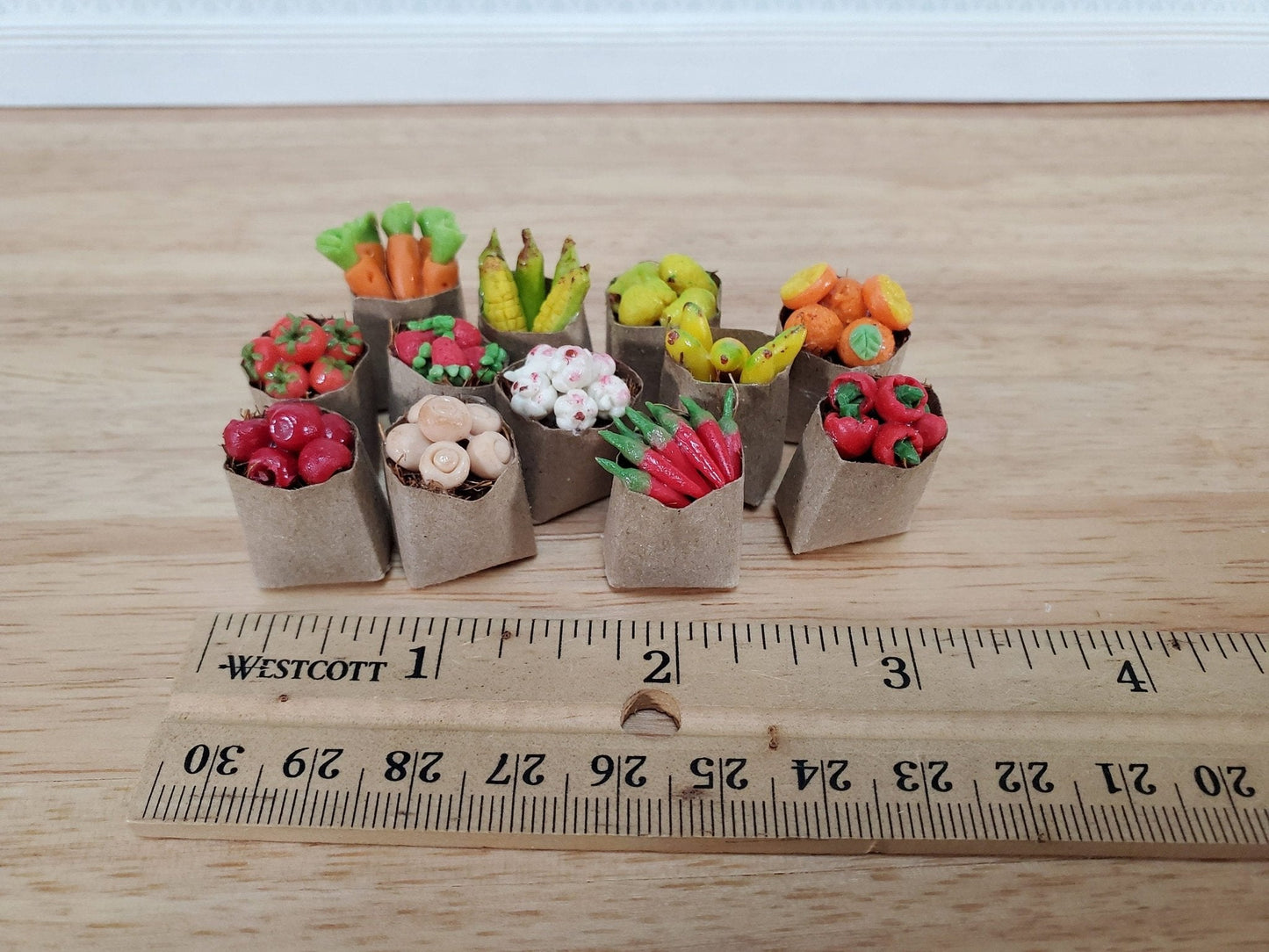 Dollhouse Groceries 12 Small Bags Fruits Vegetables 1:12 Scale Miniature Food Kitchen - Miniature Crush