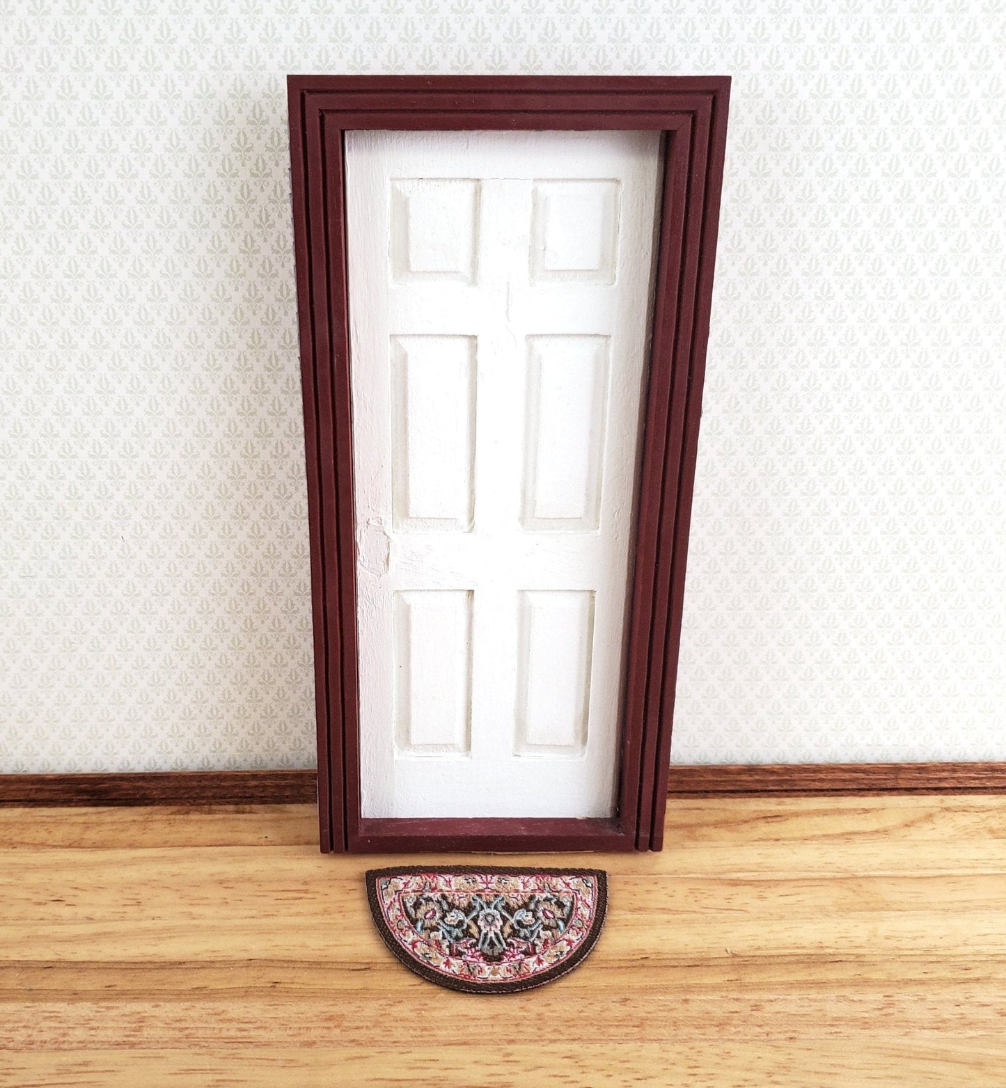 Dollhouse Half Round Rug Small Brown Red Teal 1:12 Miniature Scale Door Mat - Miniature Crush