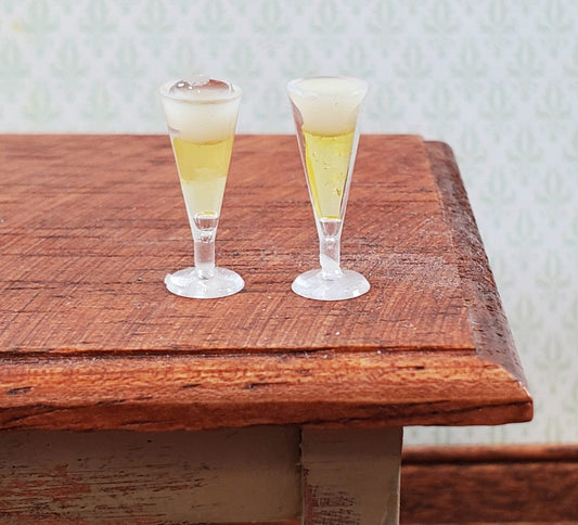 Dollhouse HALF SCALE Filled Pilsner Beer Glasses Stemware x2 plastic 1:24 Scale - Miniature Crush