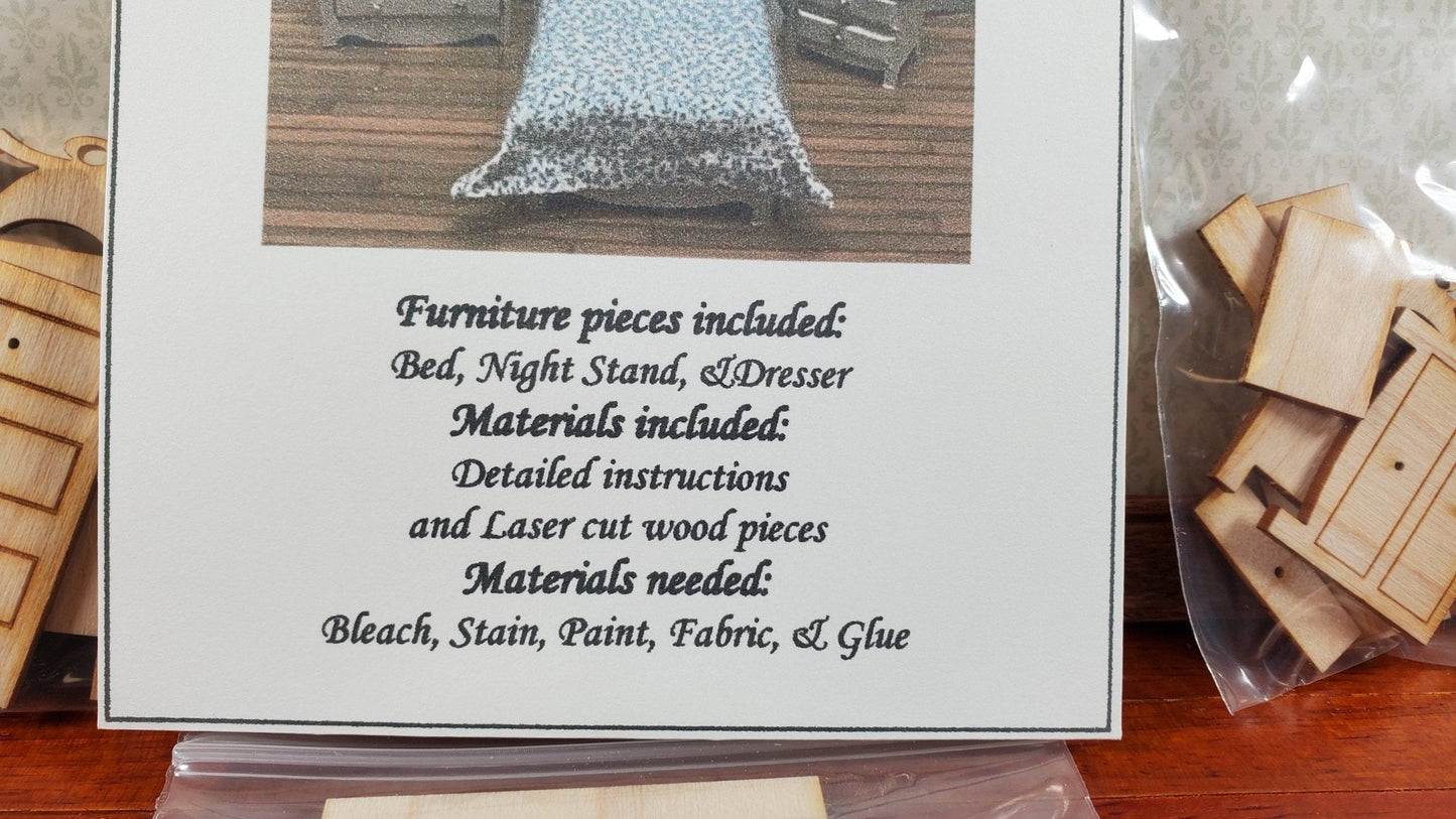 Dollhouse Half Scale Furniture Kit DIY Victorian Childs Bedroom Bed Dresser 1:24 - Miniature Crush