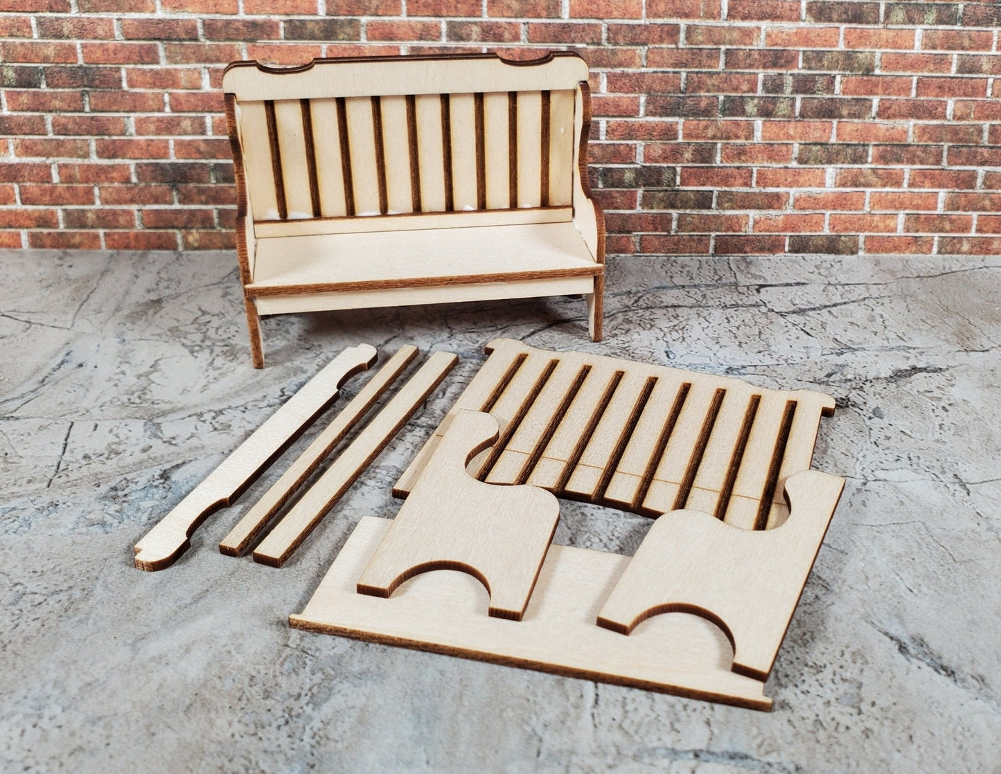 Dollhouse HALF SCALE High Back Bench DIY Kit 1:24 Miniature Wood Furniture - Miniature Crush