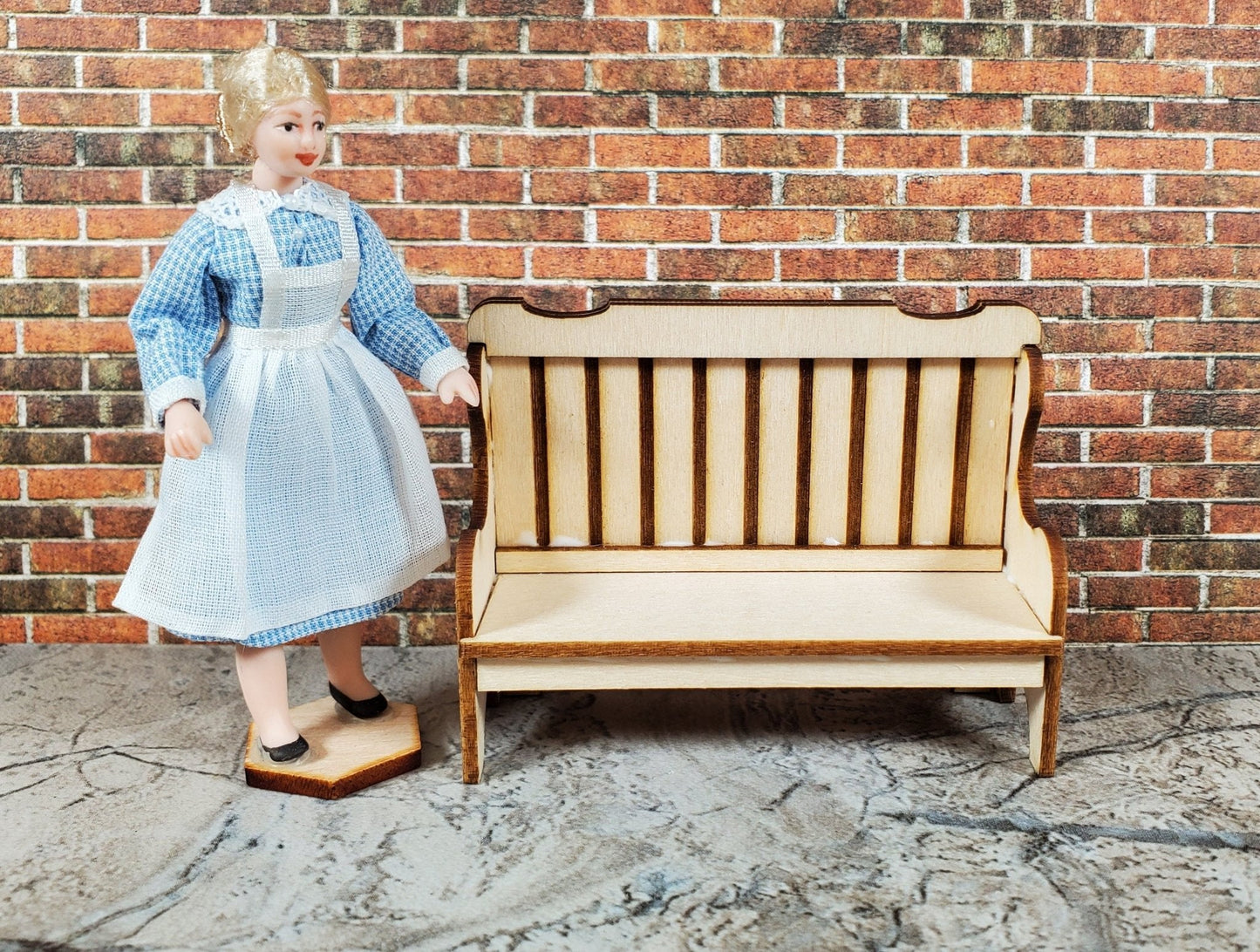Dollhouse HALF SCALE High Back Bench DIY Kit 1:24 Miniature Wood Furniture - Miniature Crush
