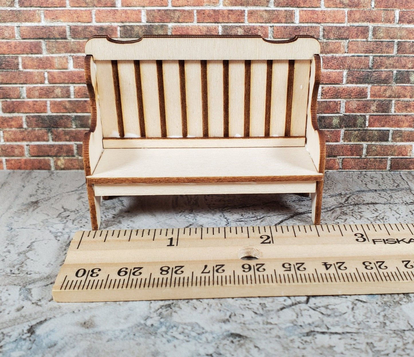 Dollhouse HALF SCALE High Back Bench DIY Kit 1:24 Miniature Wood Furniture - Miniature Crush
