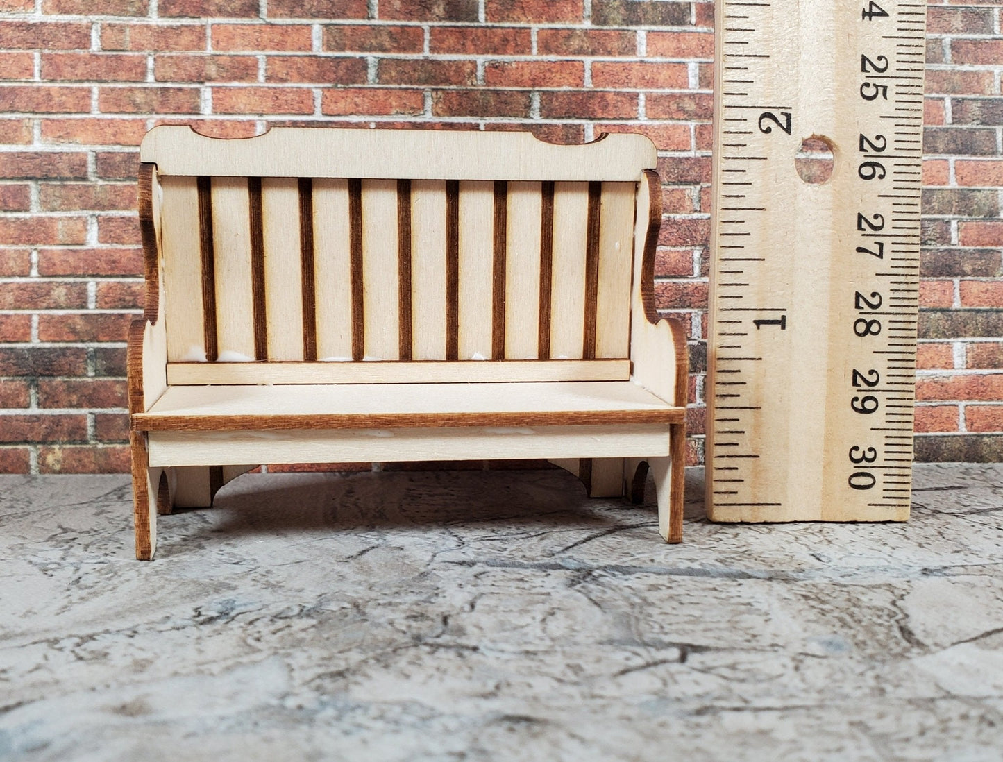 Dollhouse HALF SCALE High Back Bench DIY Kit 1:24 Miniature Wood Furniture - Miniature Crush