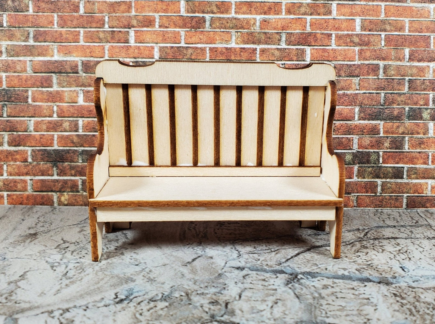 Dollhouse HALF SCALE High Back Bench DIY Kit 1:24 Miniature Wood Furniture - Miniature Crush