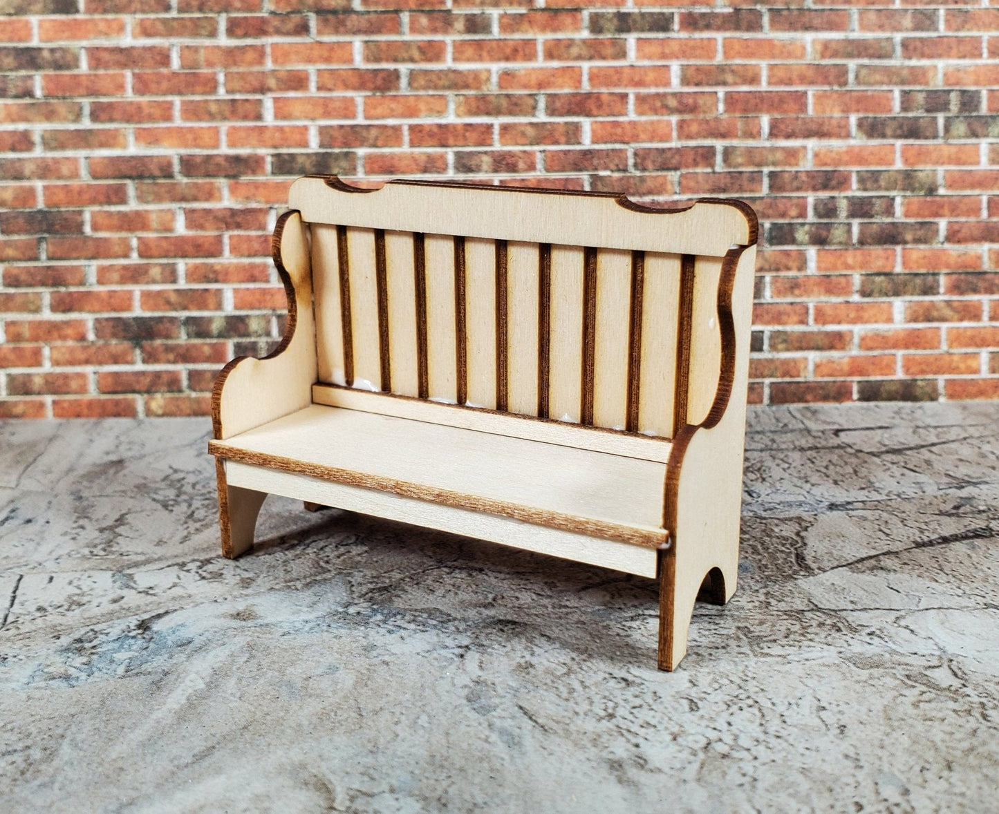 Dollhouse HALF SCALE High Back Bench DIY Kit 1:24 Miniature Wood Furniture - Miniature Crush