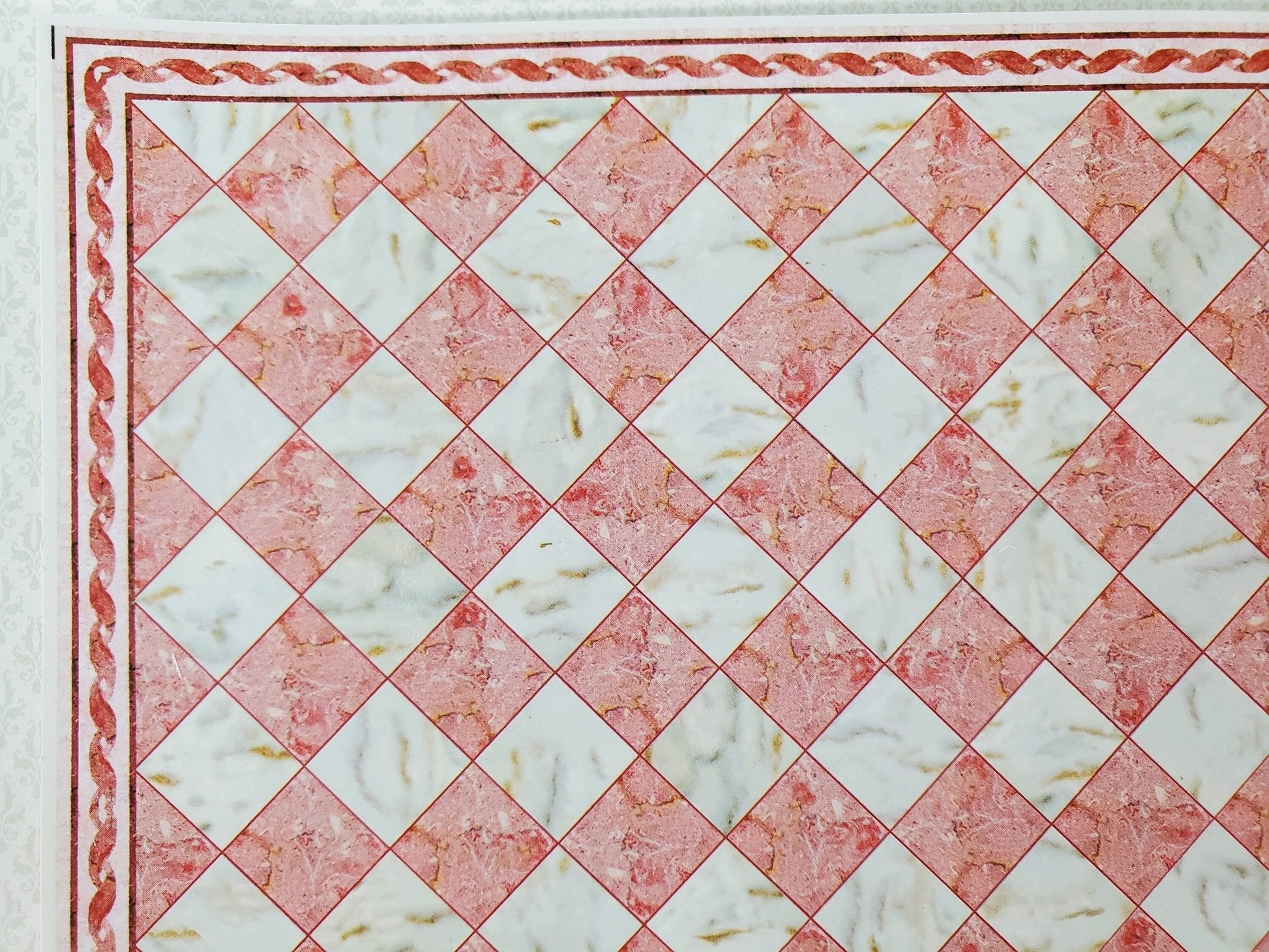 Dollhouse HALF SCALE Marble Tile Sheet with Border Pink & White Floor 1:24 World Model - Miniature Crush
