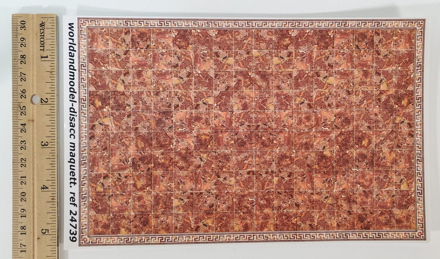 Dollhouse HALF SCALE Marble Tile Sheet with Border Rusty Salmon Floor 1:24 World Model - Miniature Crush