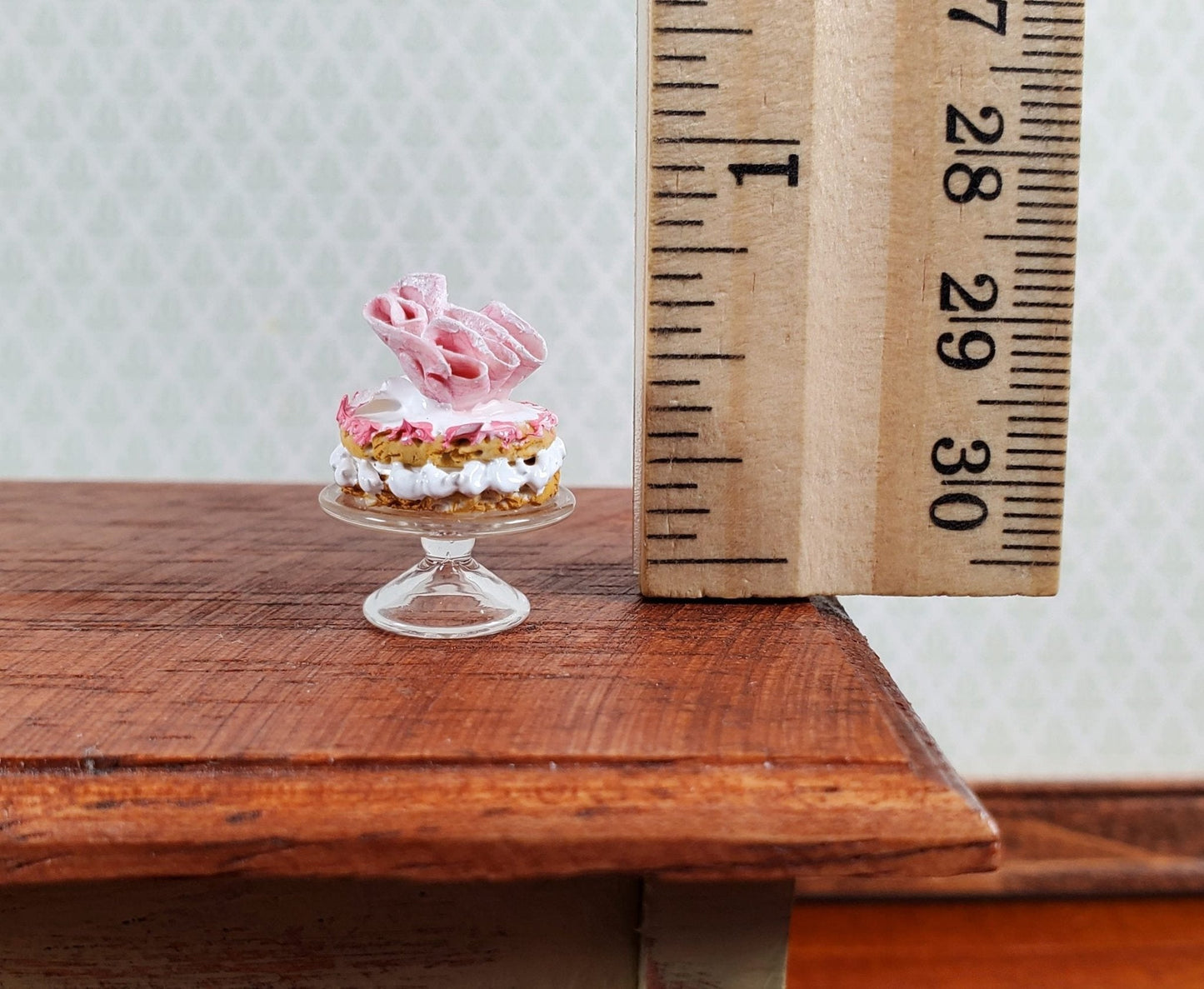 Dollhouse HALF SCALE Strawberry Cake on a Glass Cake Stand 1:24 Scale Miniature Food - Miniature Crush