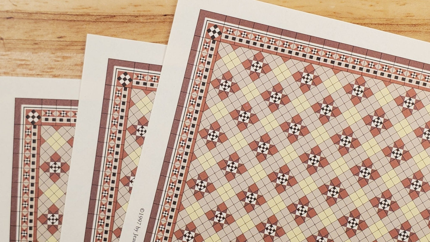 Dollhouse HALF SCALE Tile Paper 3 Sheets Brown & Cream 1:24 Scale Miniature - Miniature Crush