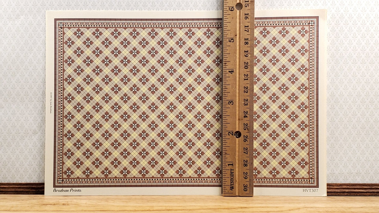 Dollhouse HALF SCALE Tile Paper 3 Sheets Brown & Cream 1:24 Scale Miniature - Miniature Crush