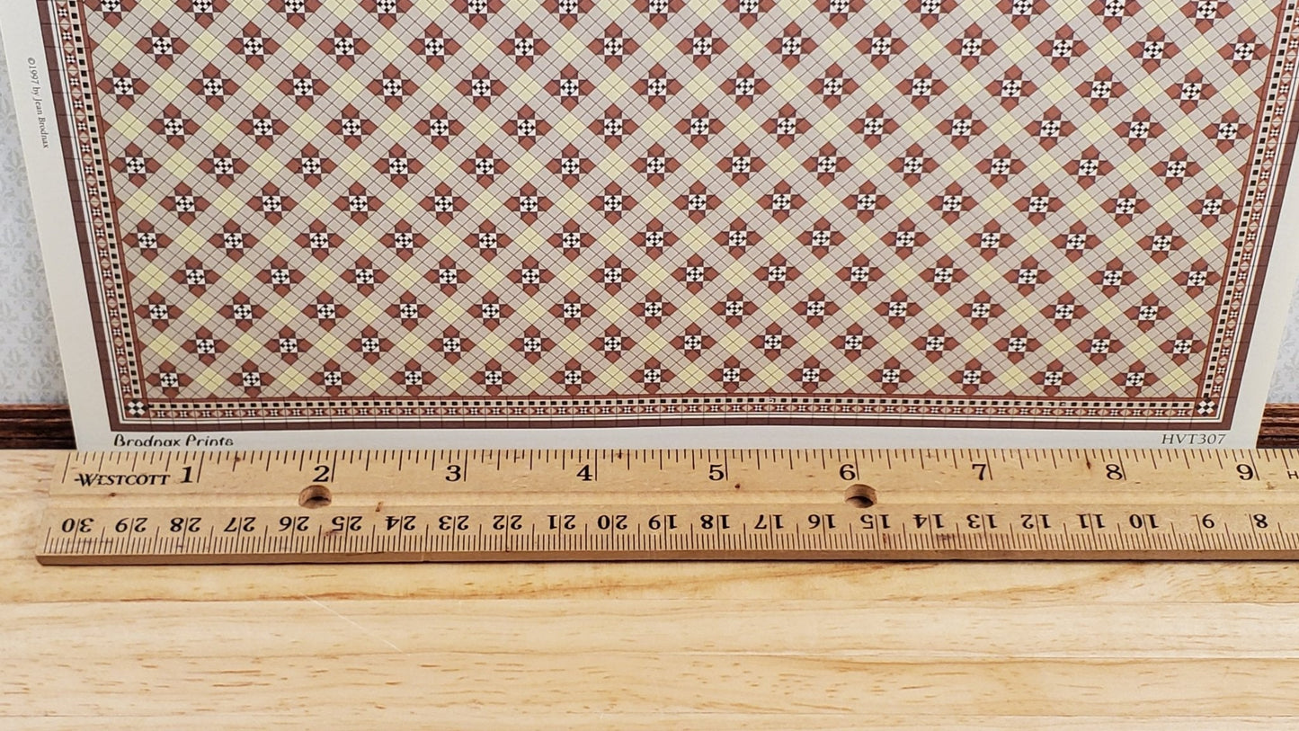 Dollhouse HALF SCALE Tile Paper 3 Sheets Brown & Cream 1:24 Scale Miniature - Miniature Crush