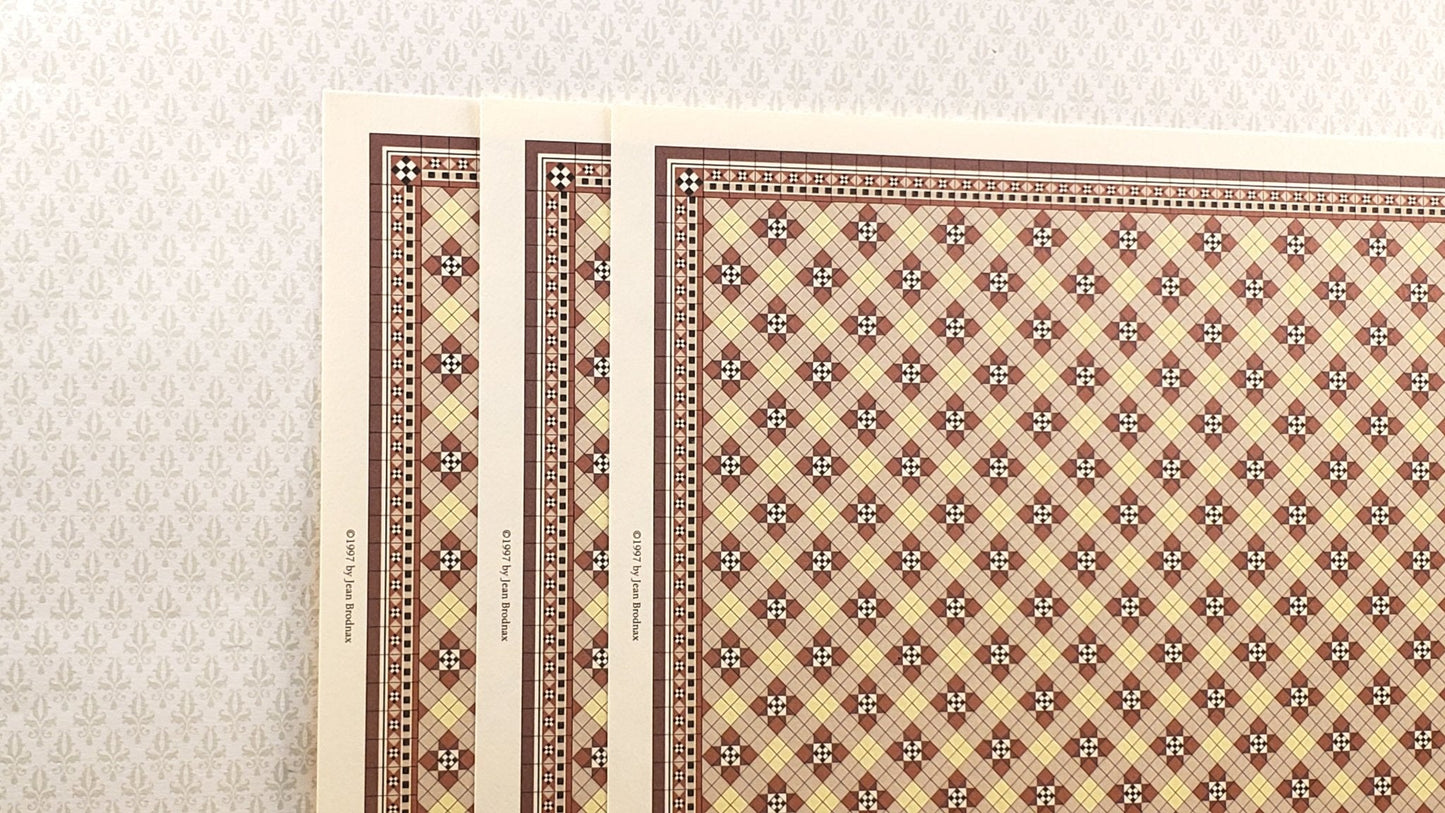 Dollhouse HALF SCALE Tile Paper 3 Sheets Brown & Cream 1:24 Scale Miniature - Miniature Crush