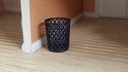 Dollhouse HALF SCALE Trash Can Waste Paper Basket Black Mesh 1:24 Scale Miniature - Miniature Crush