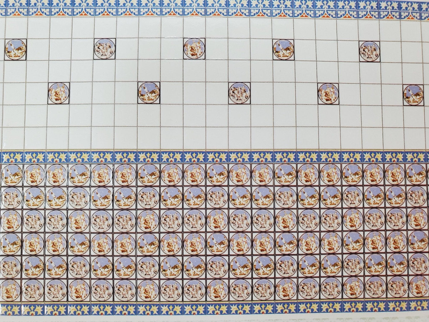 Dollhouse HALF SCALE Wall Tiles Embossed Blue Cream 1:24 Scale World Model - Miniature Crush