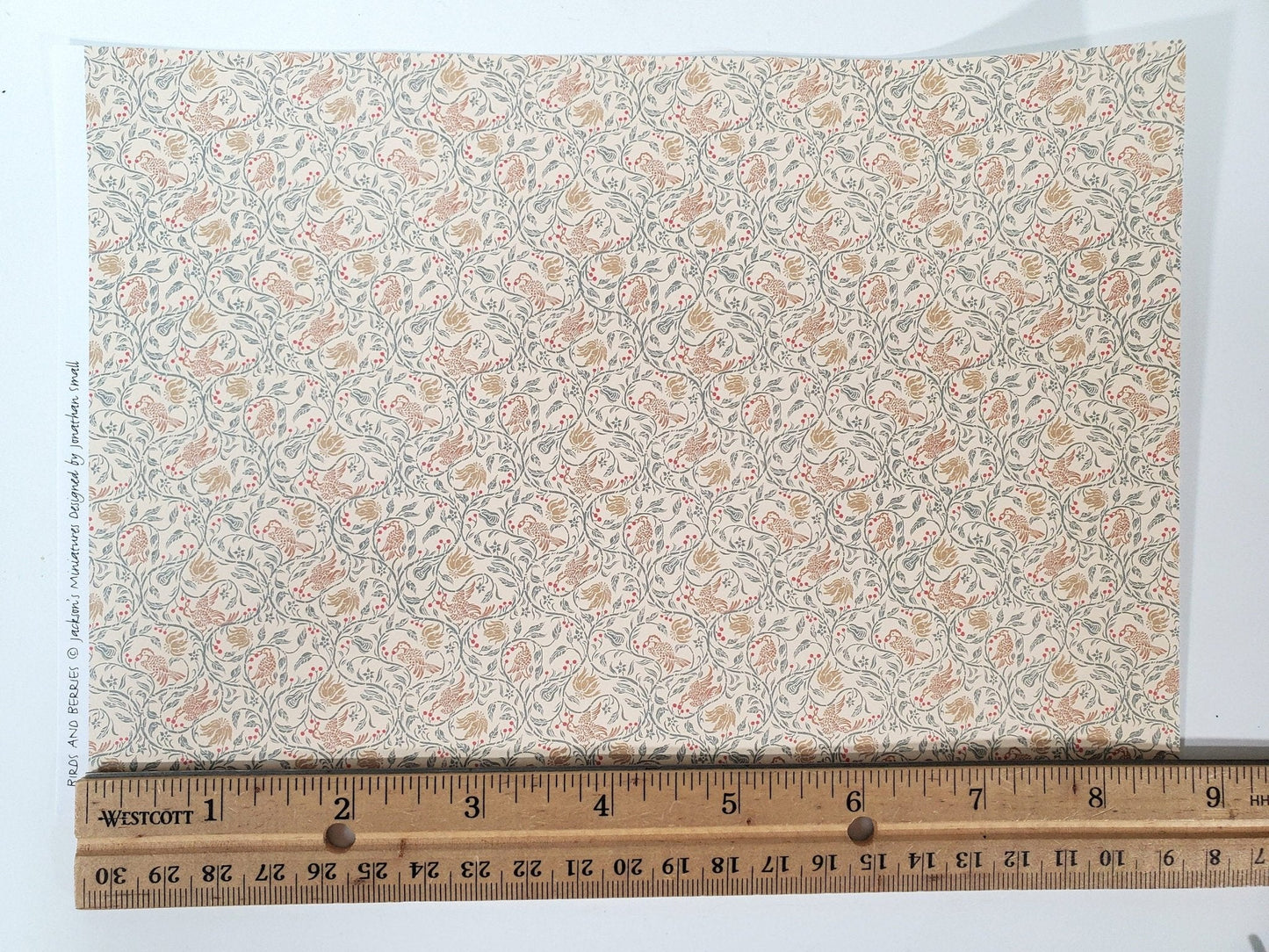 Dollhouse HALF SCALE Wallpaper 3 Sheets "Birds & Berries" 1:24 Scale Victorian or Art Nouveau - Miniature Crush