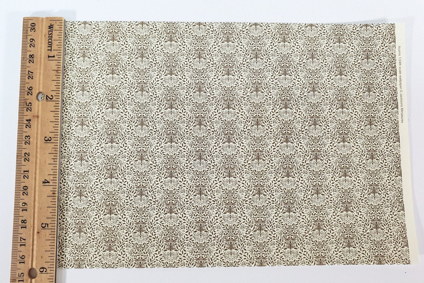 Dollhouse HALF SCALE Wallpaper 3 Sheets Brown on Cream "Acorns" 1:24 Scale - Miniature Crush