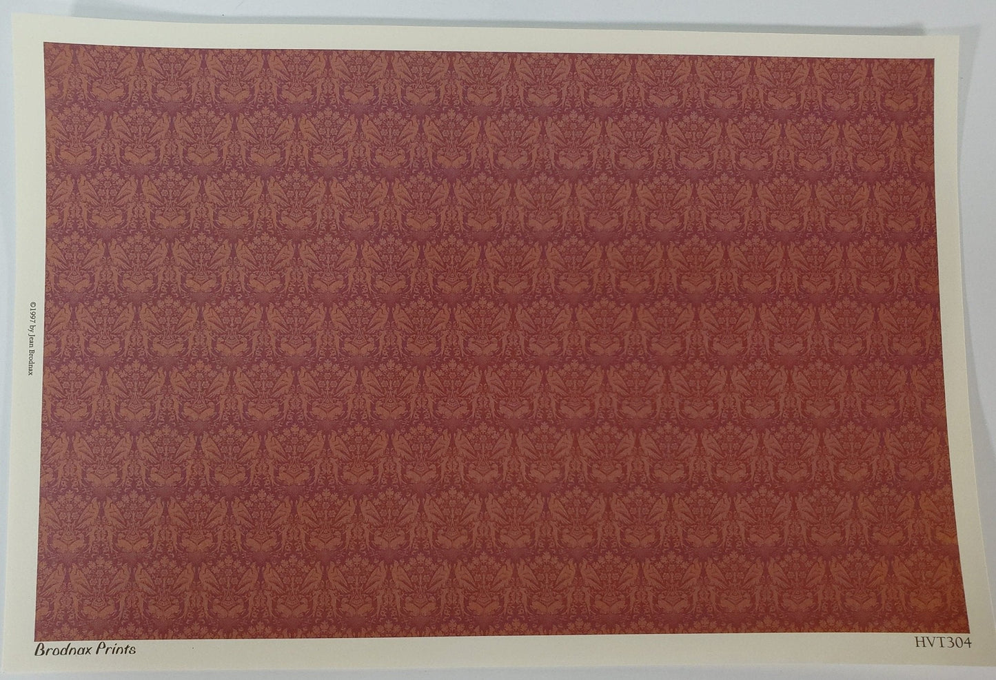Dollhouse HALF SCALE Wallpaper 3 Sheets Dark Burgundy "Peregrine" 1:24 Scale - Miniature Crush