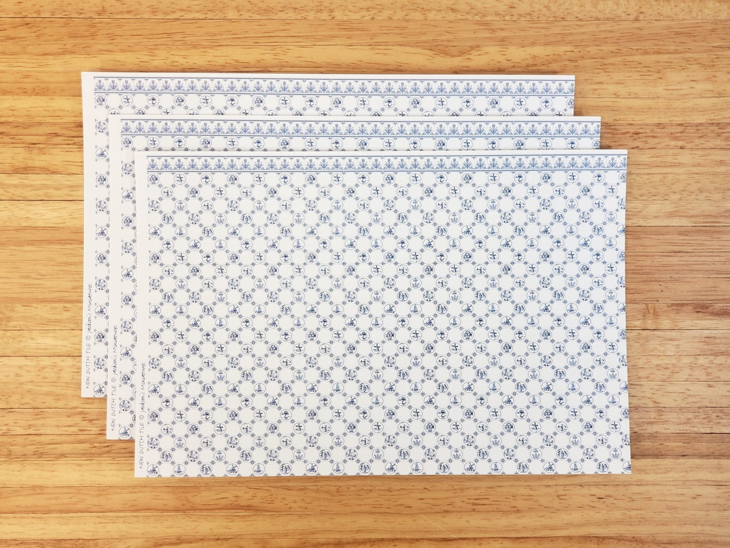 Dollhouse HALF SCALE Wallpaper 3 Sheets Dutch Delft Blue 1:24 Scale Miniature - Miniature Crush