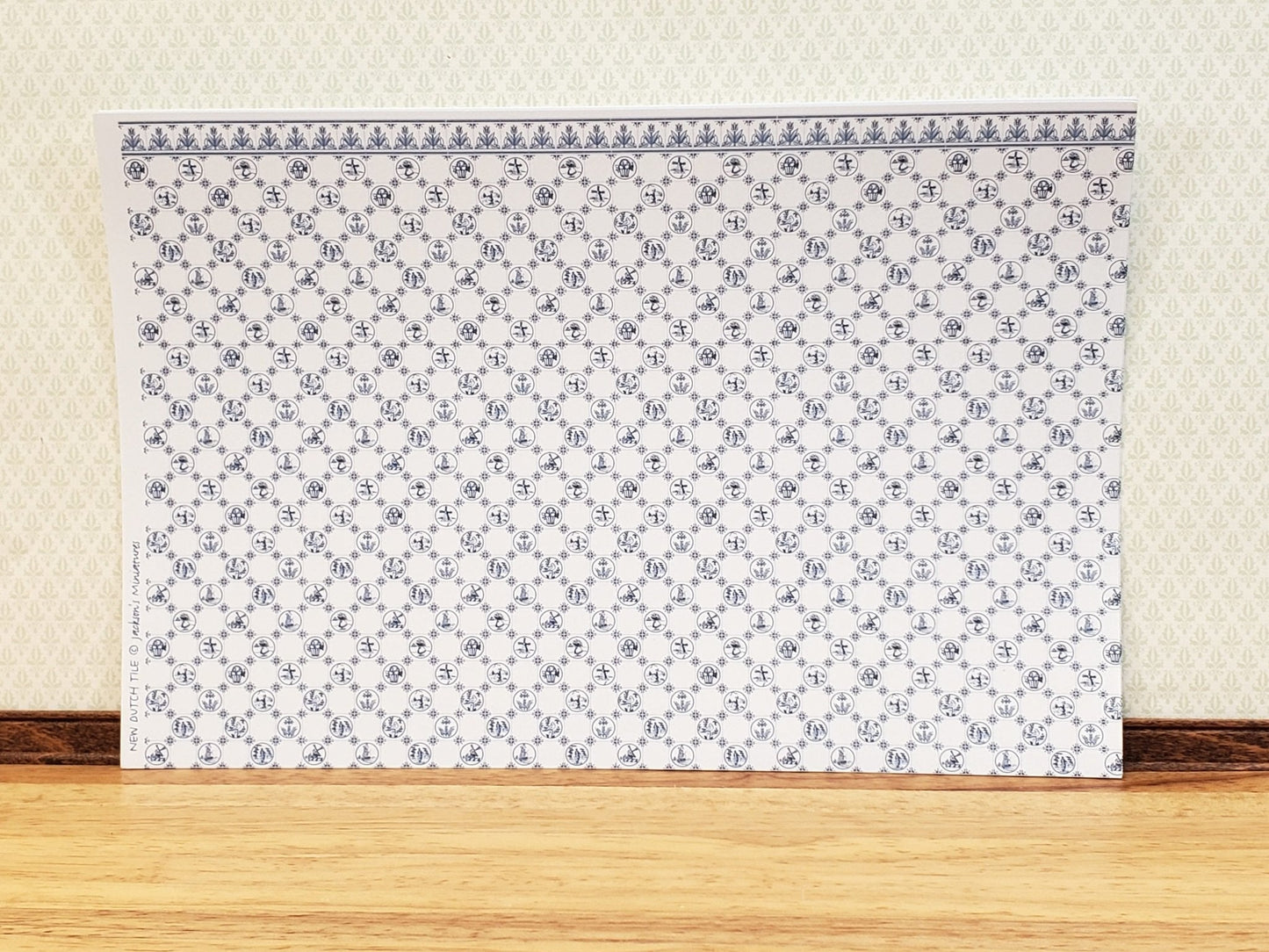 Dollhouse HALF SCALE Wallpaper 3 Sheets Dutch Delft Blue 1:24 Scale Miniature - Miniature Crush