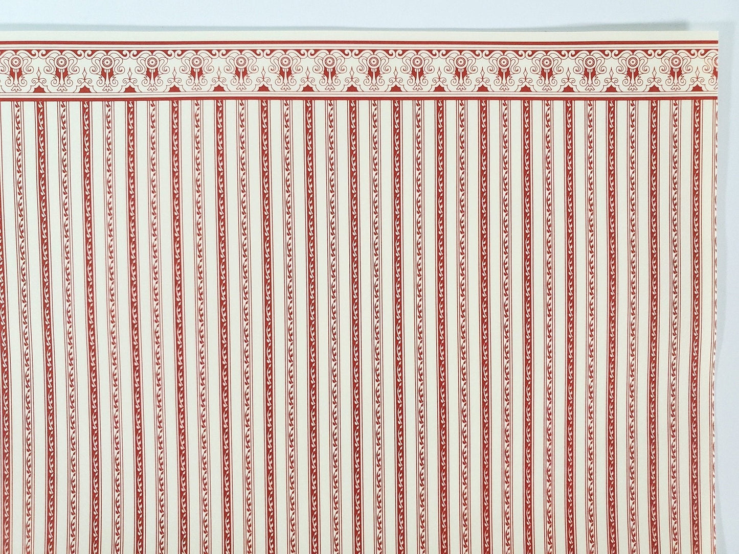 Dollhouse HALF SCALE Wallpaper 3 Sheets Red & Cream Striped "Regency" 1:24 Scale - Miniature Crush