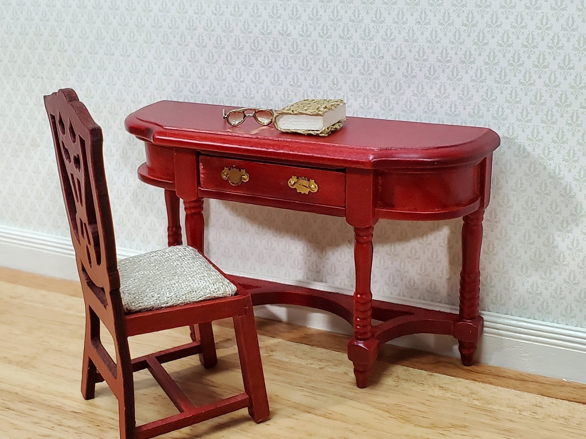 Dollhouse Hall or Side Table with Drawer Wood Mahogany Finish 1:12 Scale Miniature Furniture - Miniature Crush