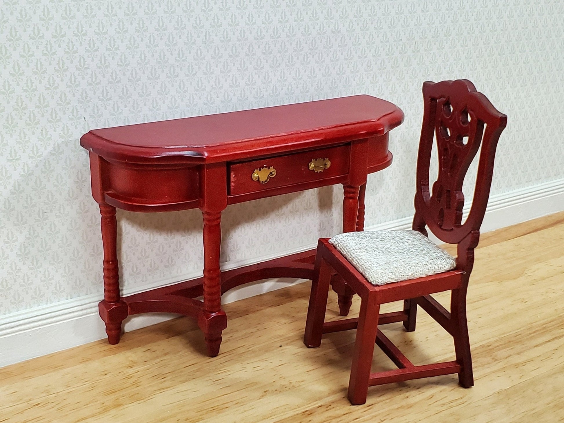 Dollhouse Hall or Side Table with Drawer Wood Mahogany Finish 1:12 Scale Miniature Furniture - Miniature Crush
