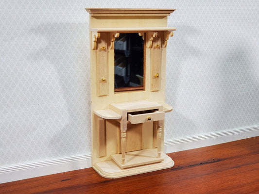 Dollhouse Hall Stand Table with Mirror Tall Unpainted Wood DIY 1:12 Scale Furniture - Miniature Crush